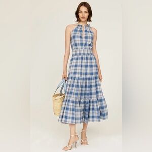 Polo Ralph Lauren Women’s Plaid Check Day Maxi Dress Tiered Blue Cotton 2